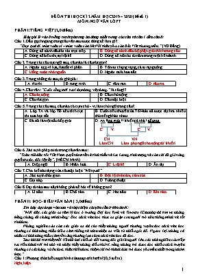 Đề ôn thi học kì 2 môn Ngữ văn Lớp 7 - Đề số 1 - Năm học 2019-2020